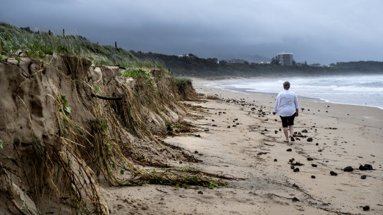 Beach erosion at Park Beach, Coffs Harbour, on Saturday.