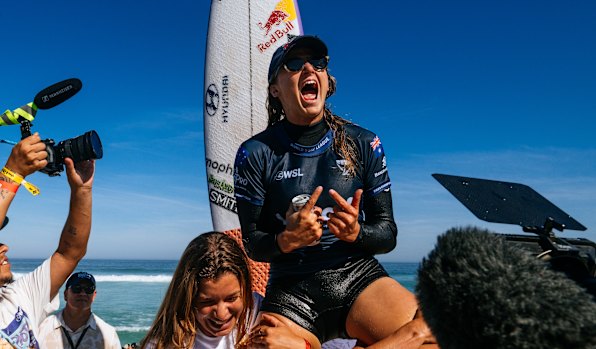 Molly Picklum celebrates her breakthrough win in Brazil.