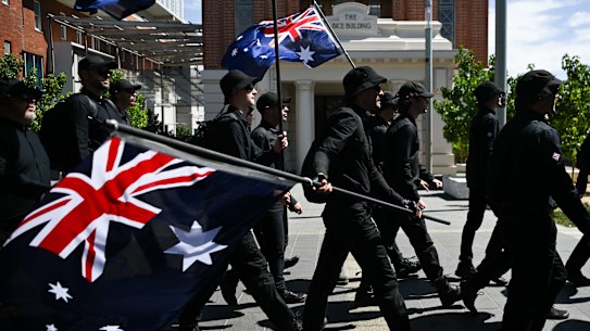 Sixteen members of the National Socialist Network were arrested in Adelaide when they marched on Australia Day.