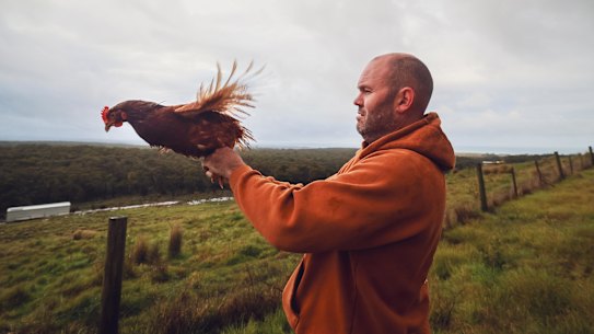 Zac Jeffries on his chicken farm. 