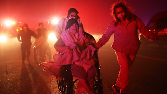 Aged care residents are evacuated as the Los Angeles fire approaches.