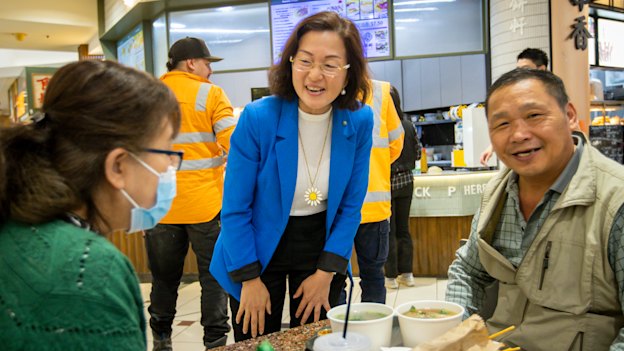 Gladys Liu campaigning in Box Hill shopping centre in April. She lost her seat at the election.