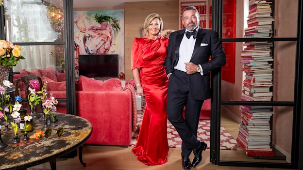 Event organisers Chyka and Bruce Keebaugh from The Big Group in appropriate black tie attire at home in Melbourne.