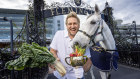 Celebrity chef Curtis Stone with the 2023 Lexus Melbourne Cup, and Clerk of the Course, to announce his pop up Birdcage food stall this year, at Flemington Racecourse in Melbourne.