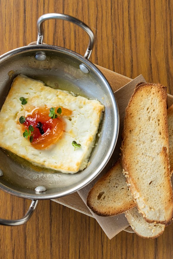 Grilled feta with chilli jam.