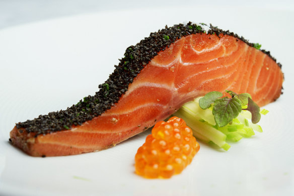 Tetsuya’s signature dish, confit ocean trout.