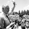 Gough Whitlam addresses a Labor rally outside of Parliament House, Canberra, November 1975. 