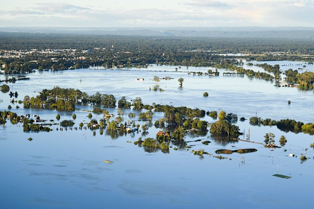 SYDNEY, AUSTRALIA - MARCH 24:  Flood affected areas are seen from a helicopter in the Windsor and Pitt Town areas along the Hawkesbury River on March 24, 2021 in Sydney, Australia. Recovery and flood clean up begins for parts of Western Sydney following days of continuous rain leading to dozens of communities declared disaster zones. (Photo by Lukas Coch - Pool/Getty Images)