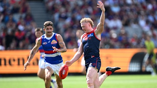 Clayton Oliver starred for the Demons on Sunday in their win over the Western Bulldogs.