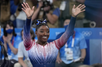 Biles was all smiles after her routine.