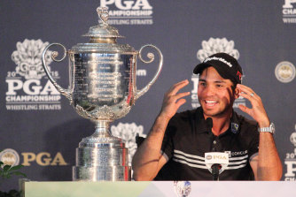 Jason Day with the Wanamaker Trophy in 2015.