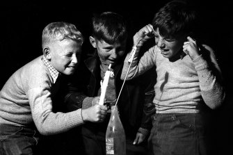 Kids get ready for a bang on Empire Night in 1957.