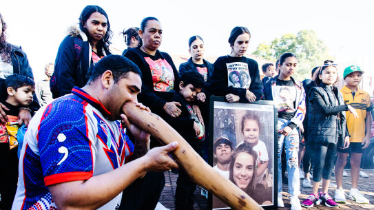 Loved ones of Gordon Copeland pictured outside Moree Courthouse on Monday.