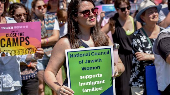 Sheila Katz, CEO of National Council of Jewish Women, protests in a rally in front of the White House to commemorate the Jewish day of mourning by calling on the Trump administration to change its immigration policies