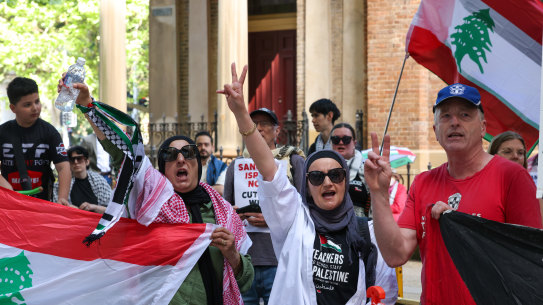 Pro-Palestinian protesters outside the NSW Supreme Court on Thursday.