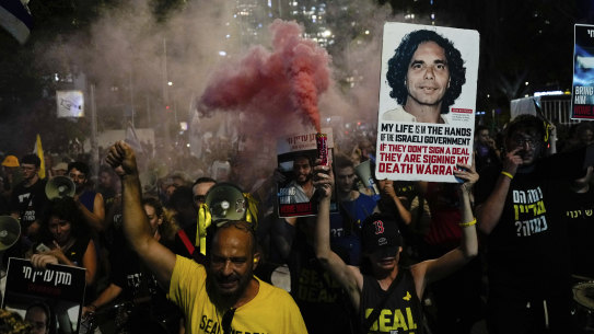 and the immediate release of hostages held by Hamas in the Gaza Strip after the deaths of six hostages in the Palestinian territory in Tel Aviv, Israel.