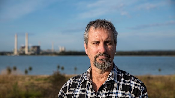 Gerard Spinks in front of the Liddell and Bayswater coal-fired power stations near Muswellbrook.