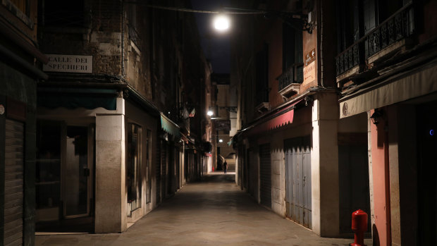 A deserted street in Venice, Italy. 