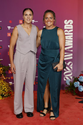 Kangaroos leaders Jasmine Garner and Emma Kearney at this week’s W awards.