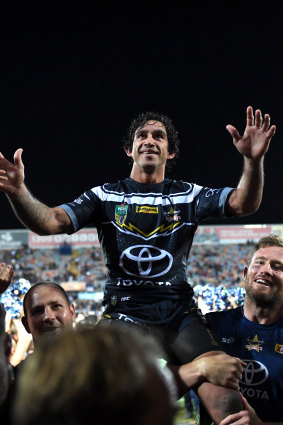 Johnathan Thurston, carried from the field in his last game in Townsville, will go down as one of the greatest players of all time.