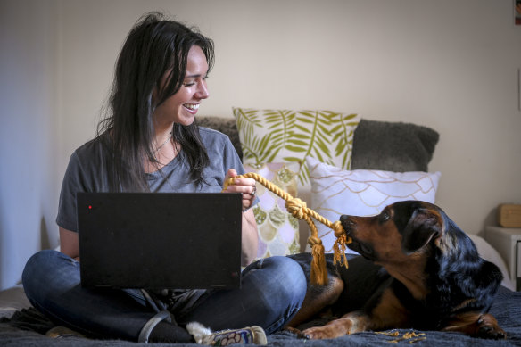 Working with your dog from home: Erin Kanygin and Barkley.