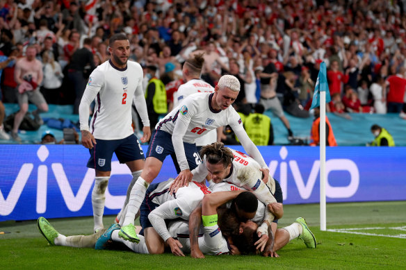 England celebrate in front of a raucous Wembley crowd.
