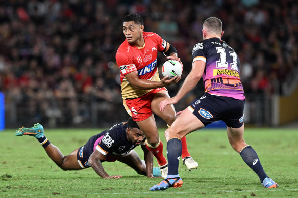 Anthony Milford, in action here against the Broncos last Friday, played two games for the CQ Capras in the Queensland Cup while out of the team.