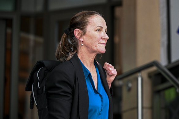 Sally McCurragh leaves court on Monday.