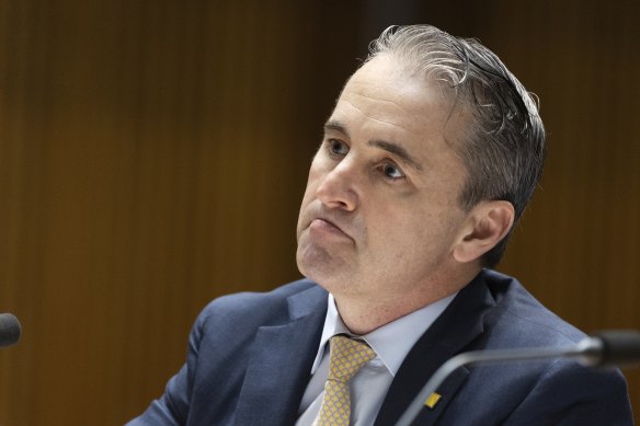Commonwealth Bank chief executive Matt Comyn during a hearing with the standing committee on economics in Canberra.
