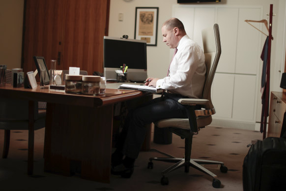 Treasurer Josh Frydenberg, in his office at Parliament House in March, kept in touch with business leaders.