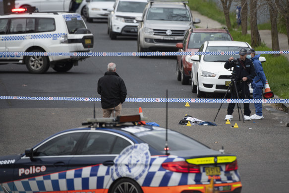 Police and forensic services at the Lithgow Hospital grounds after a man was shot.