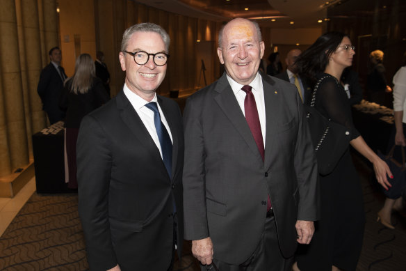 Christopher Pyne and Peter Cosgrove at Monday night’s BCA dinner.