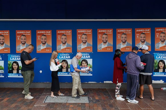 Voters wait to cast their ballots.