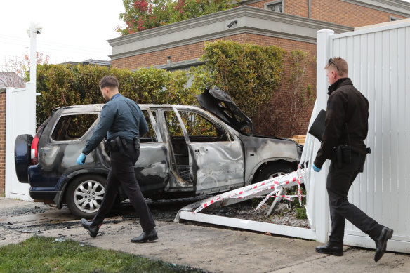 Police at the scene on Tuesday.