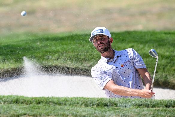 Harrison Endycott hits from the bunker on the 16th hole during the first round.