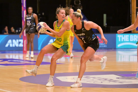 Australia’s Amy Parmenter in action against New Zealand on Sunday.