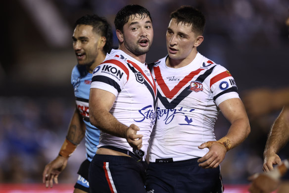 Roosters forwards Brandon Smith and Victor Radley during their time together at the club.