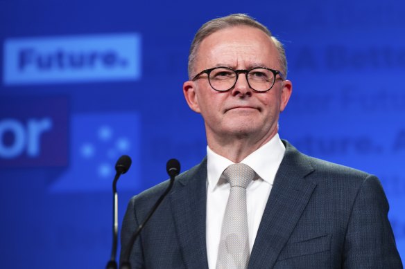 Anthony Albanese claiming victory on election night. 