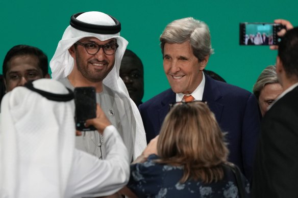 COP28 President Sultan Al-Jaber and John Kerry, US Special Presidential Envoy for Climate at COP28 in Dubai