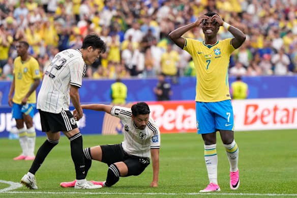 Brazil’s Vinicius Junior reacts as his side chased a winning goal.