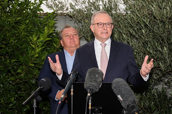 McEwen MP Rob Mitchell, chair of the standing committee for industry, innovation and science, with Anthony Albanese.