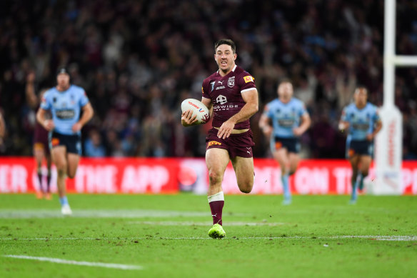 Ben Hunt runs away for a memorable Origin try, a moment he knows he will not top the rest of his career, “unless I do the same thing in a grand final”.