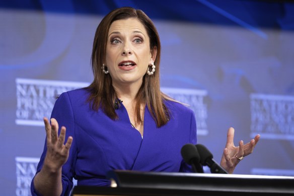 Minister for Aged Care Anika Wells during an address to the National Press Club.