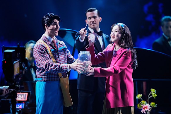 Darren Criss, left, and Helen J Shen perform Never Fly Away from Maybe Happy Ending during the 78th Tony Awards.
