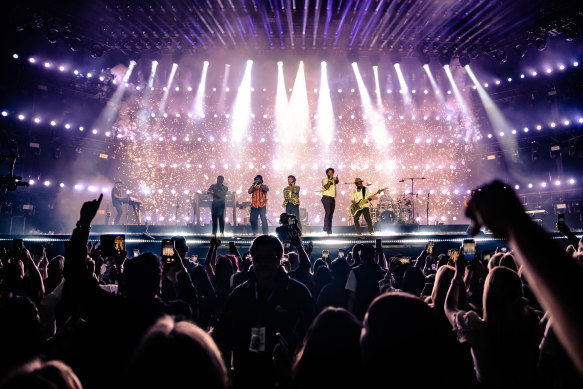 Bruno Mars opens Sydney Football Stadium at a government-sponsored concert in October 2022.