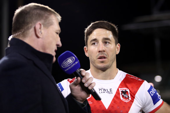 Ben Hunt during an on-field interview with Paul Gallen last month.