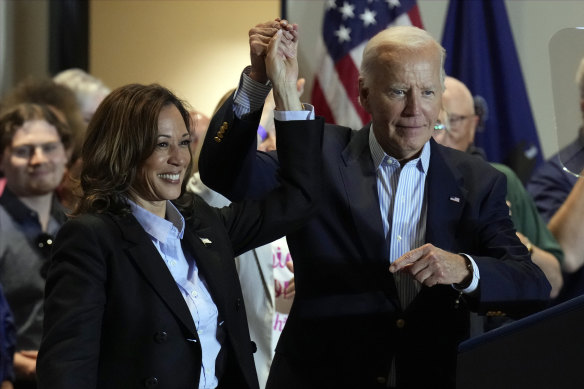 Vice president Kamala Harris and President Joe Biden at a campaign event in Pittsburgh on Monday.