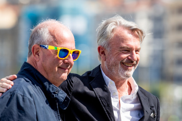 Roger Michell (left) and Sam Neill attend the <i>Blackbird</i> photocall at the 67th San Sebastian Film Festival in Spain on September 20, 2019.