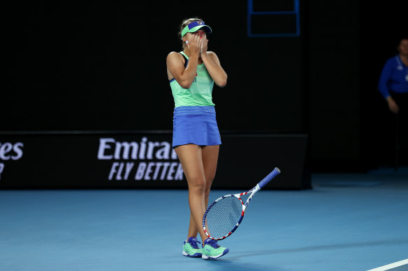 American Sofia Kenin takes in the moment after her win over Garbine Muguruza.