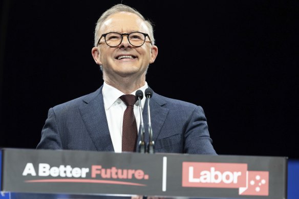 Opposition Leader Anthony Albanese during the Labor Campaign Rally at the Howard Smith Wharves in Brisbane, Queensland, on Sunday 15 May 2022. 